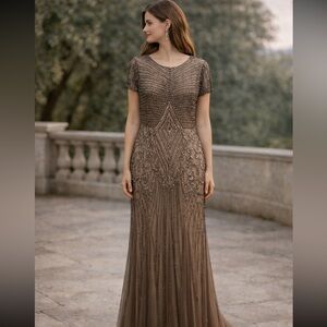 Adrianna Papell Beaded short sleeves Maxi Dress